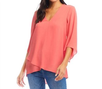 Karen Kane Bracelet Sleeve Asymmetric Top In Salmon