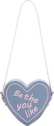 Generic Trendy Denim Heart Bag for Women, Sweet Letter Embroidery Convertible Leather Strap Armpit Shoulder Bag