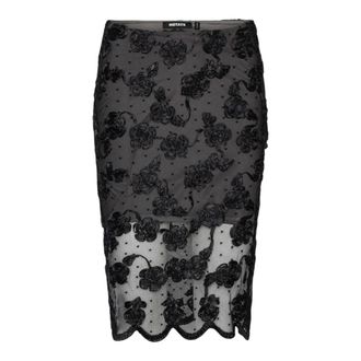 Rotate Flower Mesh Midi Skirt - female - ROTATE Birger Christensen - Pencil Skirts - Black - M - Skirts