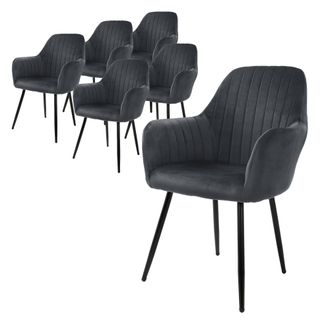 ML Design Ml-design - 6x Sillas De Comedor Color Gris Ergon&oacute;micas, Asiento Tapizado Aspecto De Terciopelo Patas De Metal Con Respaldo Y Reposabrazos Sill&oacute;n Mode