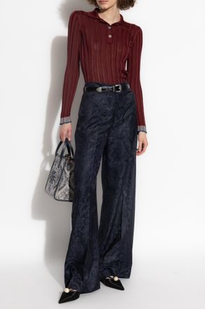Etro Trousers With Silk Trim, Womens, Navy Blue