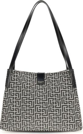 Balmain Jacquard And Leather Tote Bag