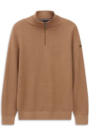 Bugatti Troyer BUGATTI Basic Essential, Herren, Gr. 4XL, 60, taupe, 100% Baumwolle, unifarben, regular fit, ohne Ausschnitt, Rippb&uuml;ndchen, Pullover Troyer, au