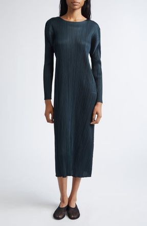 Pleats Please Issey Miyake Monthly Colors November Pleated Long Sleeve Midi Dress in Charcoal at Nordstrom, Size 3