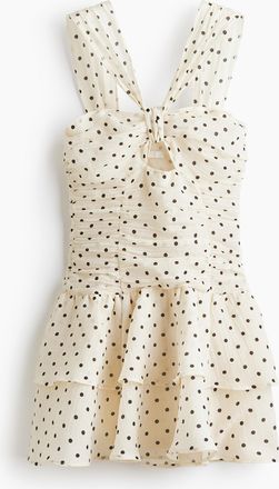 H&M Ausgestelltes Kleid mit Volants - Hellbeige/Gepunktet