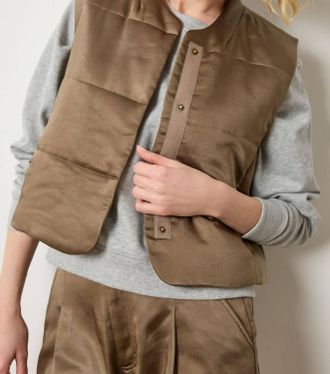 Lilla P Quilted Satin Vest In Parsley