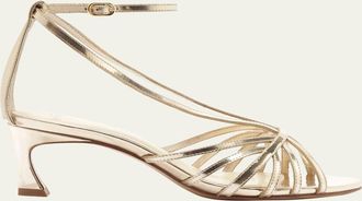Alexandre Birman Fran Metallic Leather Caged Stiletto Sandals