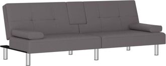 vidaXL Sofá cama con portavasos cuero sintético gris Vidaxl