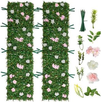 OEM Jard&iacute;n Vertical Artificial 61 X 243,8 Cm, Panel Decorativo De Pared 2 Unidades, Hojas Verdes Y Flores Rosadas Y Blancas, Planta De Decoraci&oacute;n Para Bod
