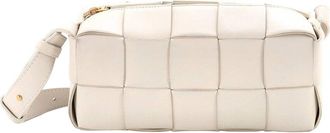 Bottega Veneta White Maxi Intrecciato Leather Brick Cassette Shoulder Bag Small (Authentic Pre-Loved)