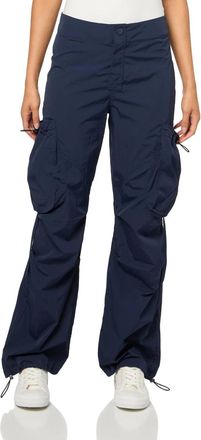 Steve Madden Kaira Cargo Pants Womens Navy Flat Front Wide Leg Fly Zip PALL3