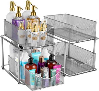Sorbus Set Of 2 Mesh 2 Tier Silver Under Sink Organizers
