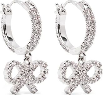 Self Portrait crystal bow hoop earrings - Zilver