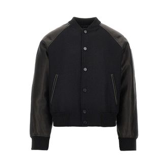 Givenchy Wool and leather bomber with logo patch Man 48