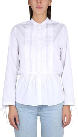Aspesi Cotton Poplin Pintuck Shirt - Dames - Blouses - Wit - M - Katoen - Overhemden