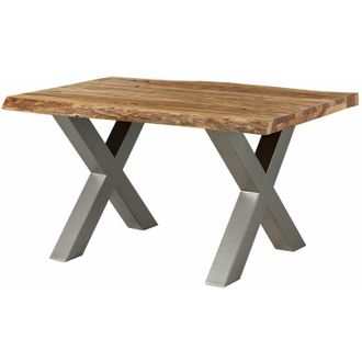 Massivmoebel24 freeform 5 tavolo da pranzo in legno di sheesham - sabbiato natur / gambe in ferro x argento matt 140x90
