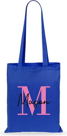 eBuy GB Personalised Tote Bag, Custom Alphabet Cotton Shopper with Initial & Name, Birthday Gift Bag, Goodie Bag, Kids Party Bags, Bag For Life, Reusable Bag 