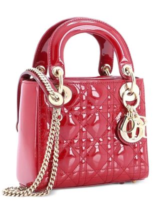 Dior Lady Dior Chain Bag Cannage Quilt Patent Mini satchel - Red