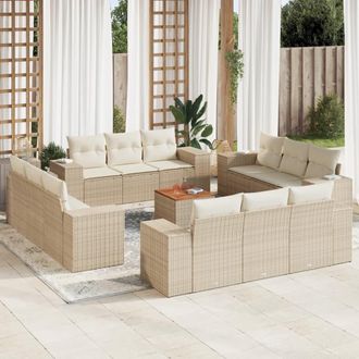 vidaXL Set Sof&aacute;s De Jard&iacute;n Con Cojines 13 Pzas Rat&aacute;n Sint&eacute;tico Beige Vidaxl