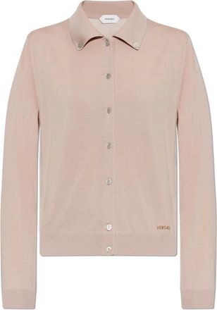 Versace Cardigans, female, Pink, Size: 2XS Cardigan with embroidered logo