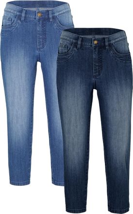 Bonprix Caprijeans BONPRIX, Damen, Gr. 36, N-Gr, blau denim, dunkelblau denim used (l&auml;nge: regul&auml;r), Denim/Jeans, Obermaterial: 82% Baumwolle, 17% Polyester, 