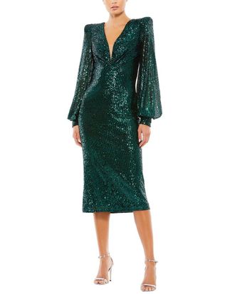 Mac Duggal Sequined Structure Bishop Sleeve Column Dress