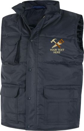 Generic Personalised Embroidered Carpenter Logo Body Warmer, Personalised Workwear Uniform with Text, Unisex Gilet Vest Navy