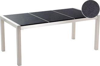 Beliani Mesa De Comedor De Jard&iacute;n Con Tablero De Granito Negro Y Plateado Patas De Acero Para 6 Personas 180 X 90 X 74 Cm Grosseto