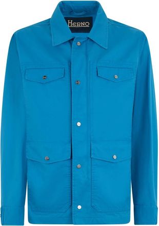 Herno Light Jackets, male, Blue, Size: L Casual Shirt with Applied Pockets