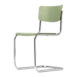 Thonet S 43 Stuhl, Chrom / Buche schilfgr&uuml;n gebeizt (TP 262)