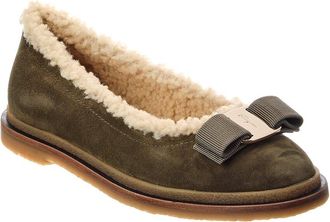 Ferragamo Varina Suede & Shearling Ballerina Flat
