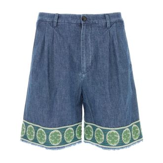 Valentino Garavani Denim Shorts, male, Blue, Size: XL Denim Bermuda Shorts With Jacquard Hem
