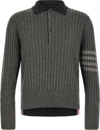 Thom Browne Grey Textured Shirt Collar Polo