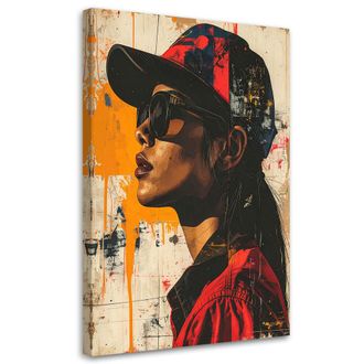 Feeby Cuadro En Lienzo Abstracci&oacute;n: Chica Con Gorro Y Gafas 70x100