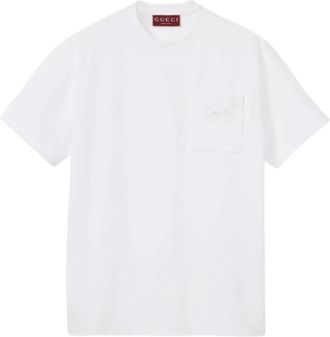 Gucci Katoenen Piquet T-shirt met Borduursel - Heren - T-shirts - Wit - XL - Katoen - Tops