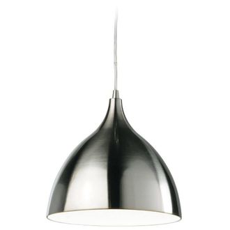 Netlighting Caf 1 Light Dome Ceiling Pendant Low Energy Brushed Steel White Inside in Silver