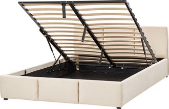 Beliani Cama Con Almacenaje De Terciopelo Beige Claro 140 X 200 Cm Acolchado Almacenaje Bousse