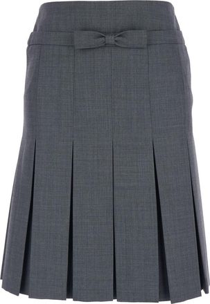 Shushu/Tong Grey Pleated Skirt With Bow On The Front And Rear Concealed Zip Closure In Cotton Blend Woman