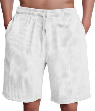 Generic Mens Waffle Knit Shorts Mens Running Shorts Breathable Summer Beach Pants Comfy Pajama Short Workout Running Short With Pockets Soft Lounge Trunks For