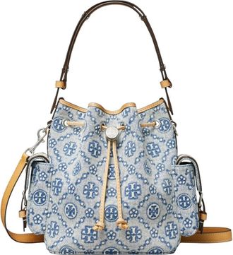 Tory Burch Blue T Monogram Small Bucket Bag