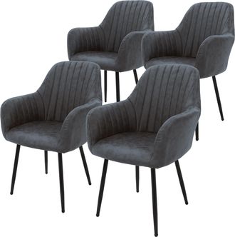 ML Design Ml-design - 4x Sillas De Comedor Antracita Ergon&oacute;micas Asiento Tapizado Aspecto De Terciopelo Con Respaldo Y Reposabrazos Patas De Metal Sill&oacute;n Modern