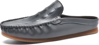 Generic Mens Slippers Slip-On Loafers Soft Leather Formal Wear Casual Open Back Business Casual Shoes (Grey,6.5)