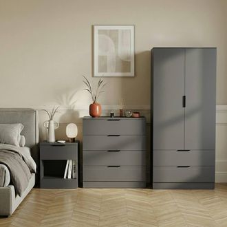 Home Discount Vida Designs Trega 3Pc Bedroom Set(1Dr Bedside, 4DrChest & Wardrobe) in Grey