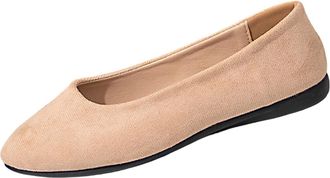 Generic Womens Flat Shoes Pointed Toe Casual Ballet Pumps Solid Color Stylish Lightweight Anti-Slip Comfortable Slip On Ballerina Flat Shoes Work Leisure Khak