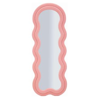 Dmora Espejo Marylin, Marco Ondulado Tela Teddy, Forma Rectangular, Tipo De Pared, 60x160h Cm Rosa