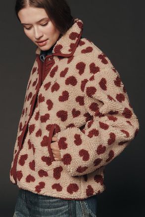 Maeve Heart-Print Sherpa Fleece Jacket