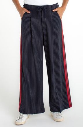 Liverpool L.A. Pinstripe & Side Stripe Pleated Drawstring Pants in Dp Mdnite Strp at Nordstrom, Size 16