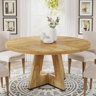 Tribesigns Tribesigns Round Dining Table Wood Kitchen Table for Dining Room, 47 Dinning Room Tables for 4 Adult, Farmhouse Dinner Table with Wooden Tabletop