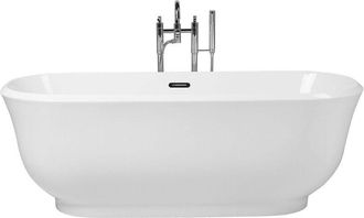 Beliani Ba&ntilde;era Independiente De Acr&iacute;lico Blanco 170 X 77 Cm Ovalado Bordes Redondeados Moderno Tesoro
