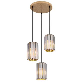 Netlighting Run Cluster Pendant Wood Look K5 Crystals Smoke Colored 3x E27 in Brown